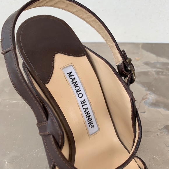 Manolo Blahnik Brown Leather Strappy Sandals, 36.5 - Picture 12 of 14
